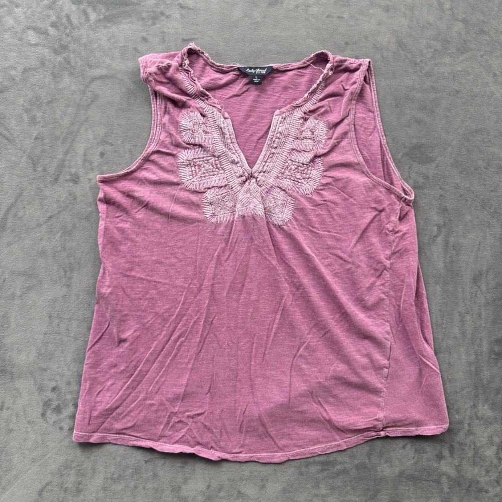 Lucky Brand Womens Purple Embroidered V-Neck Sleeveless Boho Tank Top Large